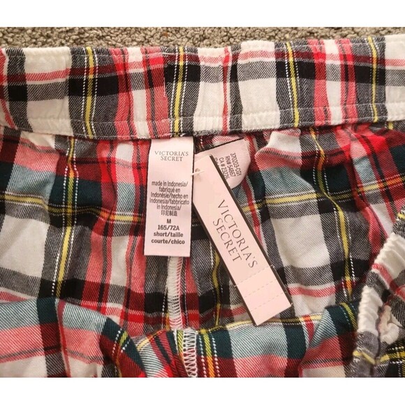 Victoria Secret Pajama Set Red Plaid Long Sleeve Metallic Threads Size M - Picture 4 of 7